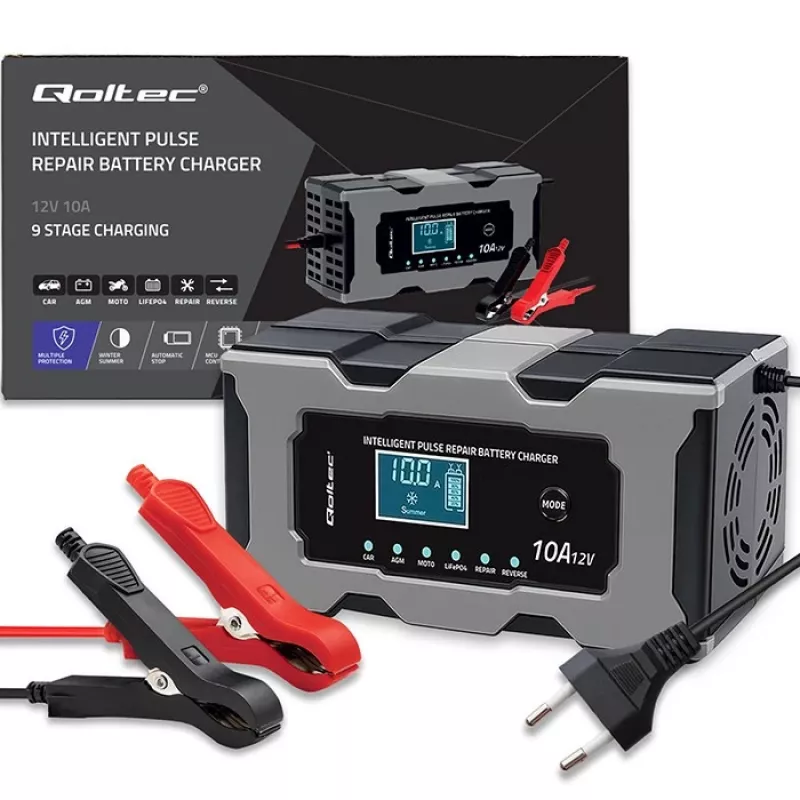 Lādētājs QOLTEC 52493 12V 10A ar remonta funkciju AGM baterijām
