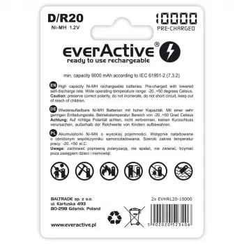 Uzlādējama baterija everActive EVHRL20-10000 D NiMH 1,2 V 2 gab.