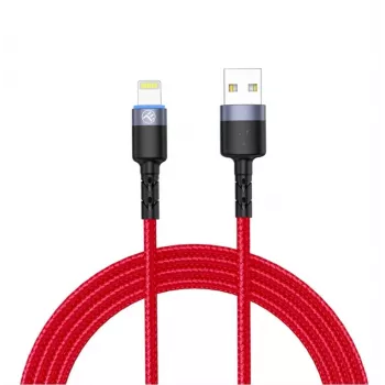 USB uz Lightning datu kabelis Tellur, 3A, 1,2 m, LED indikators, sarkans