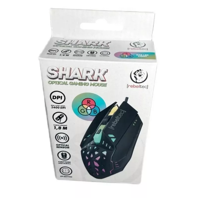 Vadu spēļu pele Rebeltec SHARK — ergonomisks dizains, optiskais sensors