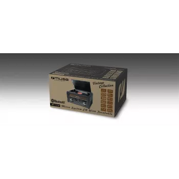 Skaņuplašu atskaņotājs muse MT-115 W — melns/zelts, 33-45-78 RPM, J formas skaņuplašu svira, rotējoša skaļuma poga, 240 V maiņstrāva