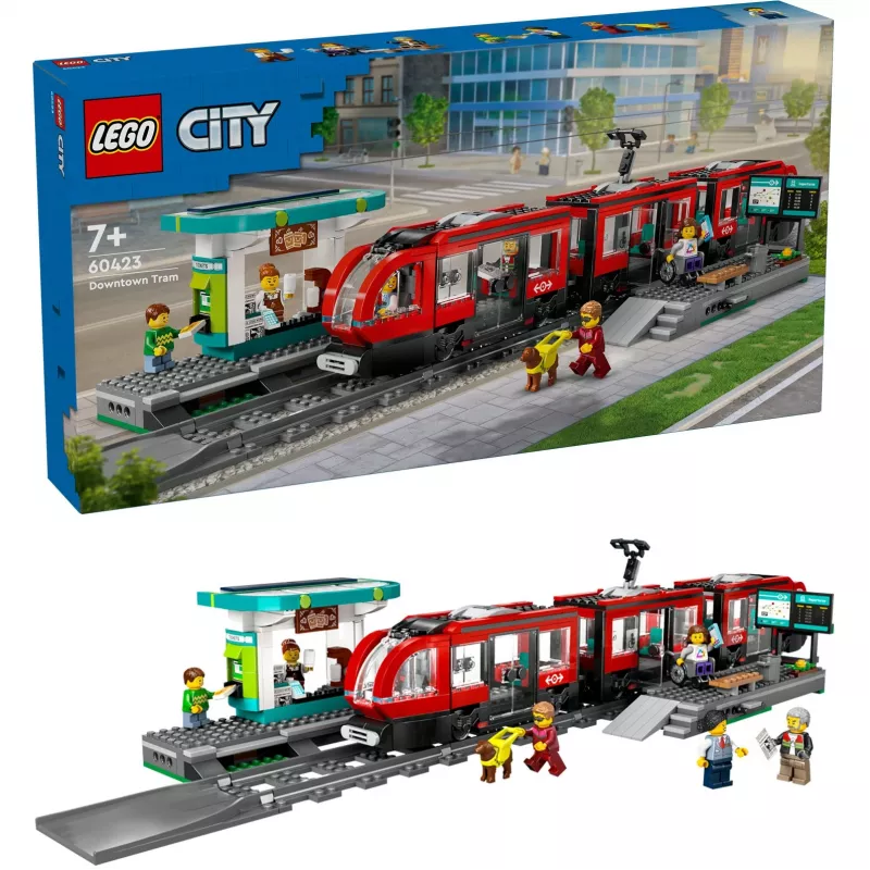 LEGO City pilsētas tramvaja un stacijas lomu spēles būvēšanas komplekts bērniem ar rotaļu tramvaju, dāvana zēniem un meitenēm no 7 gadu vecuma, kuriem patīk transportlīdzekļi