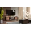 TV cabinet cama meble EF CORTINA 180×40×60 cm, top Melns, frame walnut