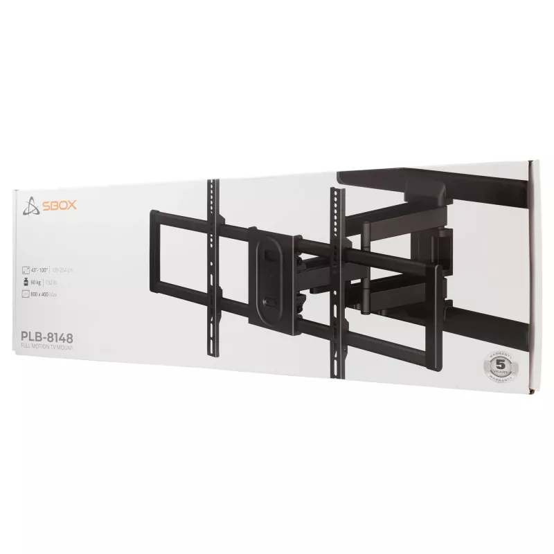 SBOX PLB-8148 TV sienas stiprinājums 43–100 kg, montāžas plāksne 800×400 mm