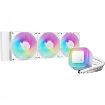 Viss vienā šķidruma dzesētājs DeepCool LE360 WH V2 12 cm Balts — 360 mm radiators, 3x120 mm ventilatori, LGA 1851 atbalsts