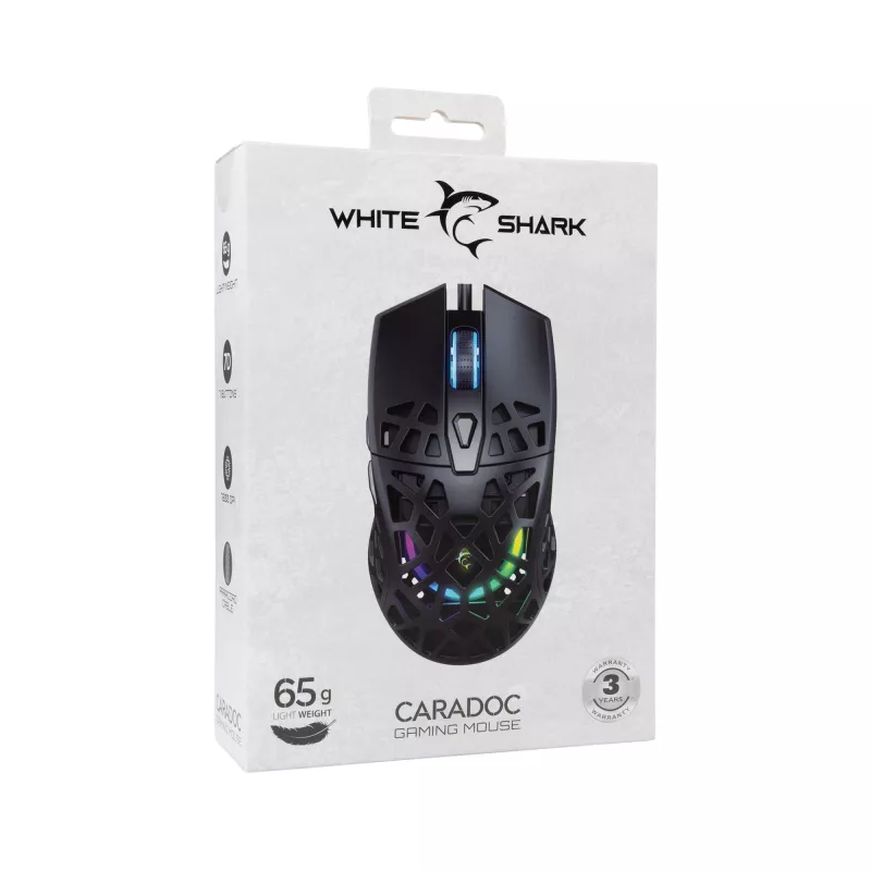 Pele White Shark GM-5018 Caradoc RGB 7200 dpi melna