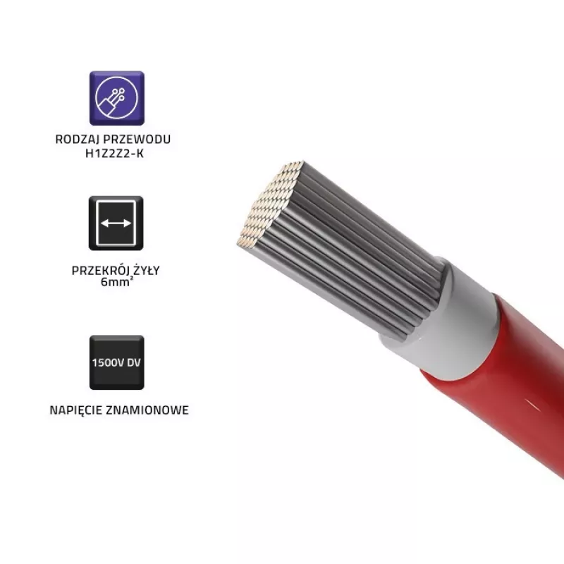 Saules kabelis QOLTEC 53852 6 mm², 100 m rullis, sarkans