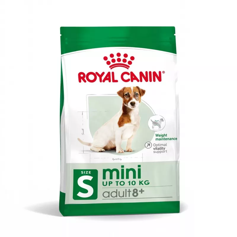 Sausā suņu barība Royal Canin Mini Adult 8+ Senior ar mājputnu gaļu un rīsiem, dārzeņiem, 8 kg, mazu šķirņu suņiem (5–10 kg)