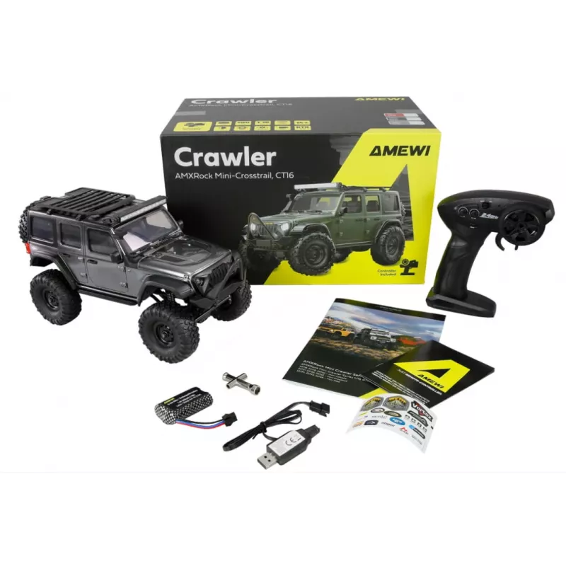 RC kāpurķēžu auto Amewi Mini-D90 4WD 1:16 RTR — mērogā 1:16, 4 riteņu piedziņa, gatavs lietošanai