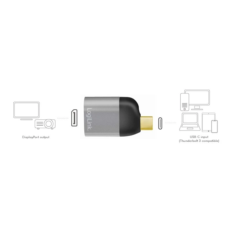 LogiLink CUA0204 USB-C uz DisplayPort savienotāju adapteris Melns Pelēks