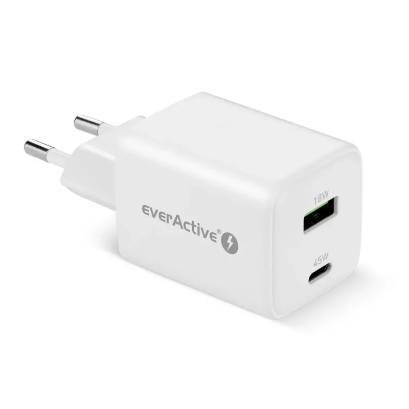 Sienas lādētājs everActive SC-450Q 45W 1×USB-C 1×USB-A Balts