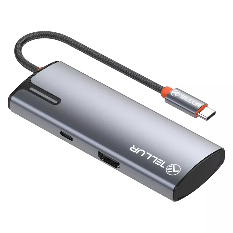 USB-C centrmezgls Tellur TLL321061 ar PD 3.0 100W, HDMI izeju un 3× USB 3.0 portiem