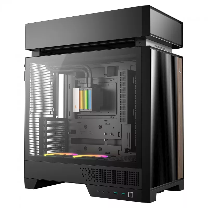 Galddatora korpuss DeepCool CL6600 Melns — atbalsta ATX/PS2/SFX/SFX-L PSU, 140 mm priekšējos ventilatorus, 120/140 mm augšējos/aizmugurējos, 2,5/3,5 collu diskus