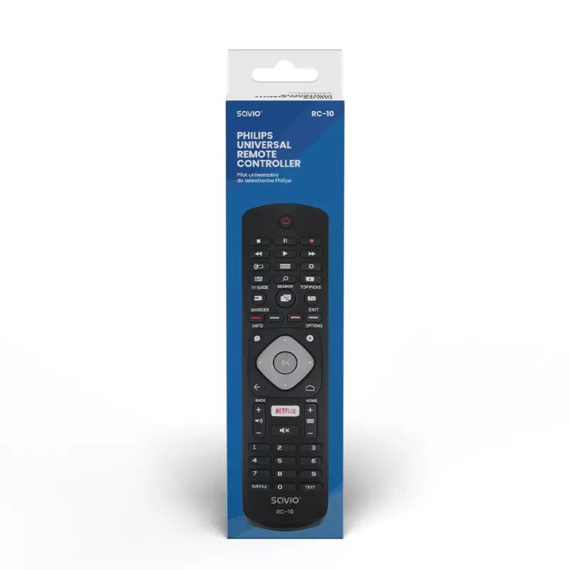 SAVIO tālvadības pults RC-10 Philips televizoriem, IR bezvadu, melna, spiedpogu ievade