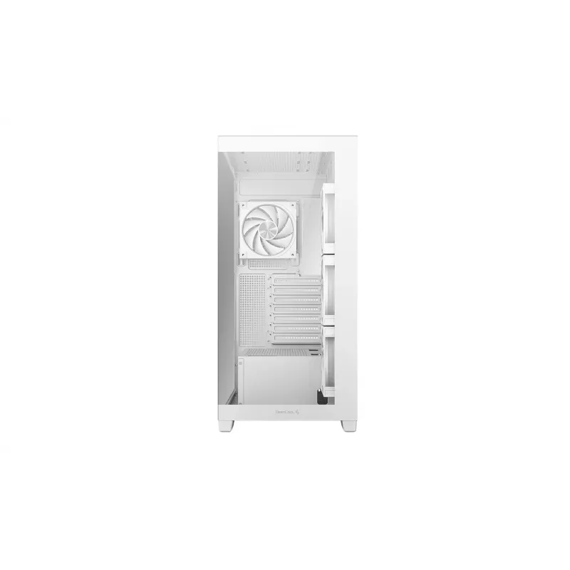 PC Case DeepCool CG580 4F V2 Midi Tower balta — ATX, rūdīts stikls, 3x120mm sānu ventilatori, 360mm sānu radiatora atbalsts