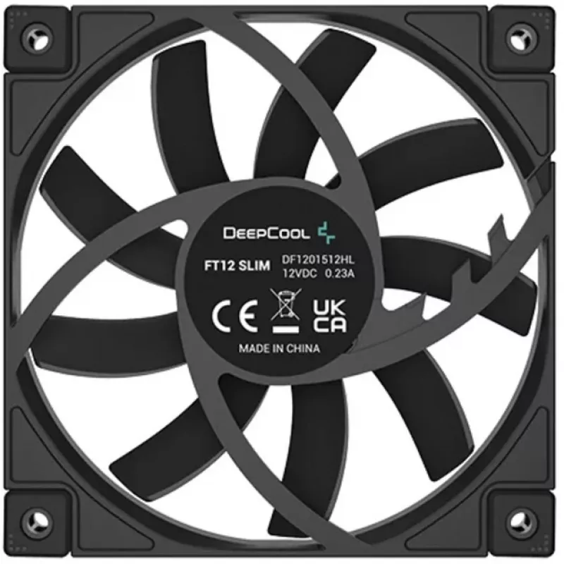 120 mm PWM plāna korpusa ventilators DeepCool FT12 plāns — melns, zema profila dizains, PWM vadība