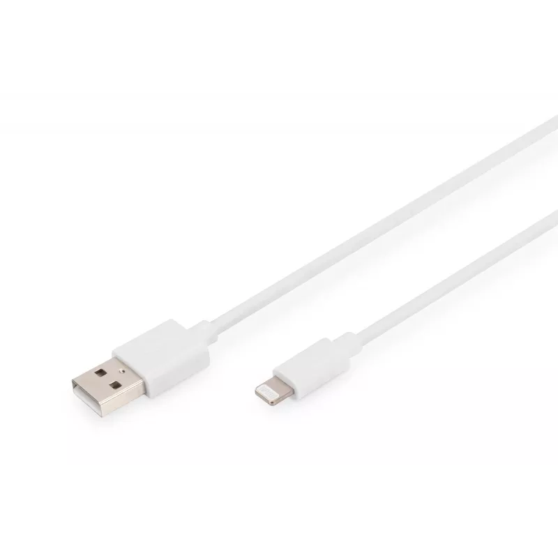 DIGITUS - Lightning kabelis - Lightning (vīr.) uz USB (vīr.) - 1,0 m - dubultā izolācija - balts - veidots - Apple iPad/iPhone/iPod (Lightning) (DB-600106-010-W)