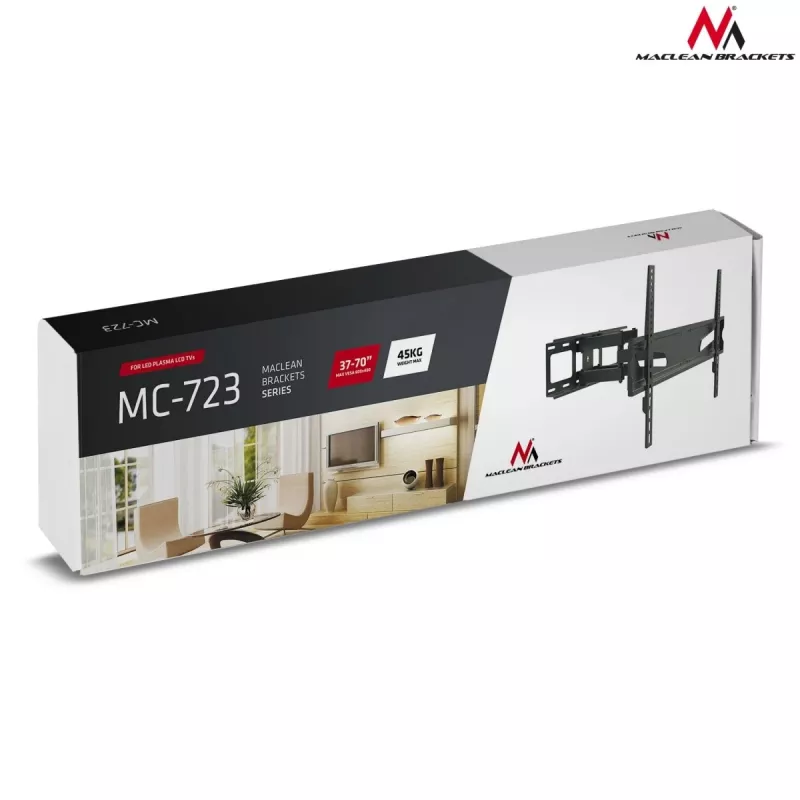 Maclean MC-723 B - sienas stiprinājums ekrānam 37-70, 600x400 VESA, līdz 40 kg, melnā krāsā
