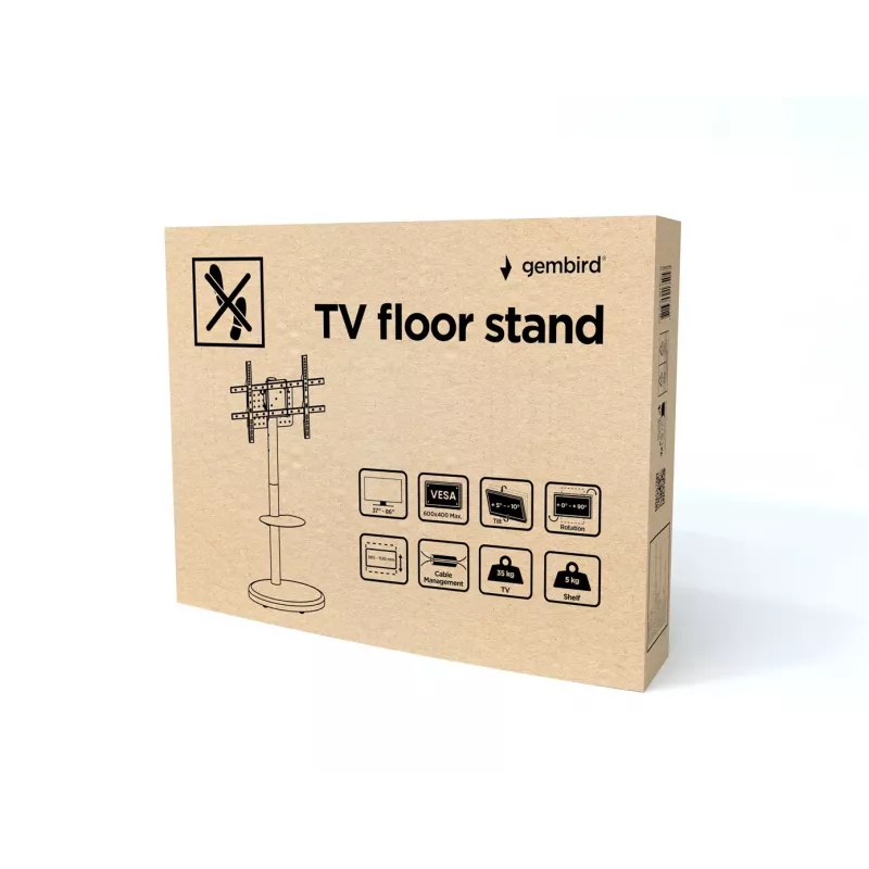 Grīdas TV statīvs GEMBIRD TVS-86TR-01-W 37–86 collu televizoriem, balts, grozāms un noliecams, VESA 200x200–600x400, maks. slodze 50 kg