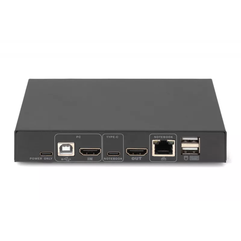 DIGITUS DS-12901 - KVM-/Audio-/USB slēdzis - 4K 30 Hz, USB-C/USB/HDMI ieeja, HDMI izeja, tīkls
