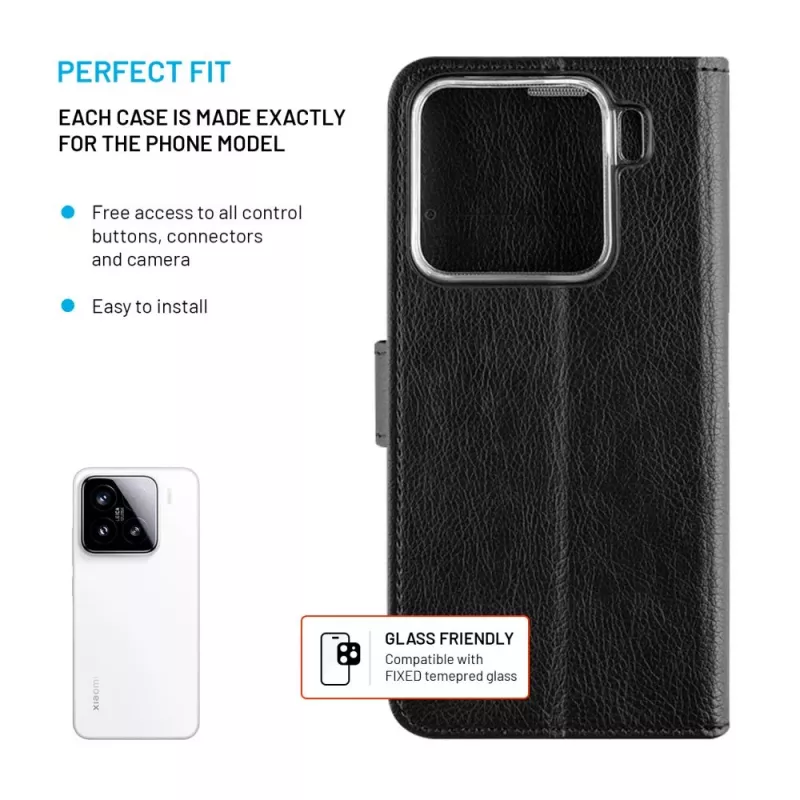 Fixed Opus | Grāmatas vāciņš | Xiaomi | 15 | Āda | Melns