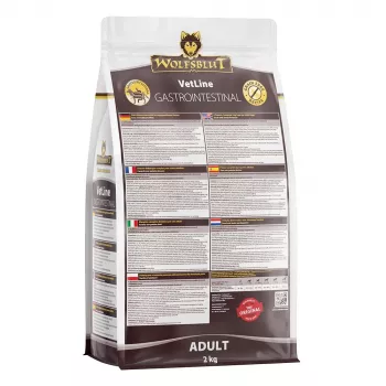 Sausā suņu barība Wolfsblut VetLine Gastrointestinal Duck 2 kg — veterinārā diēta gremošanas atbalstam, 20% olbaltumvielu, 10% tauku