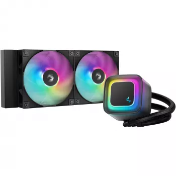 All-in-one šķidruma dzesētājs DeepCool LE240 V2 240mm, 2x120mm ventilatori, hidrauliskais gultnis, AM5 atbalsts, 41 cm caurules, Melns