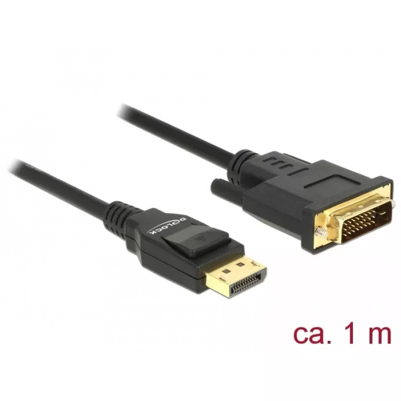 Video kabeļa adapteris DeLOCK 85312 1m DisplayPort uz DVI-D Melns