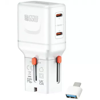 Ceļojumu lādētājs World 65W USB-C + USB-A balts