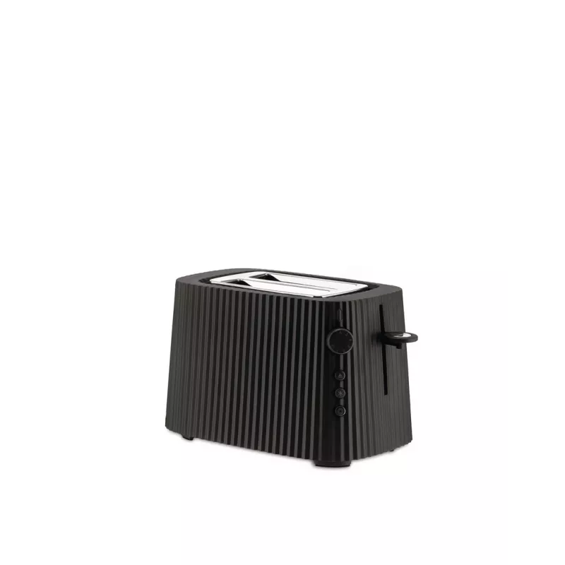 Toasteris Alessi MDL08B melns — Plissé dizains, 6 brūnināšanas iestatījumi, bagel/atkausēšana/ātrā uzsildīšana, 340×185×250 mm