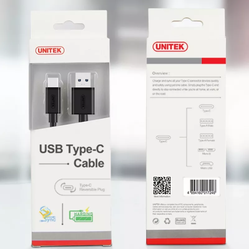 UNITEK Y-C474BK USB kabelis USB 3.2 Gen 1 (3.1 Gen 1) 1 m USB A USB C Melns