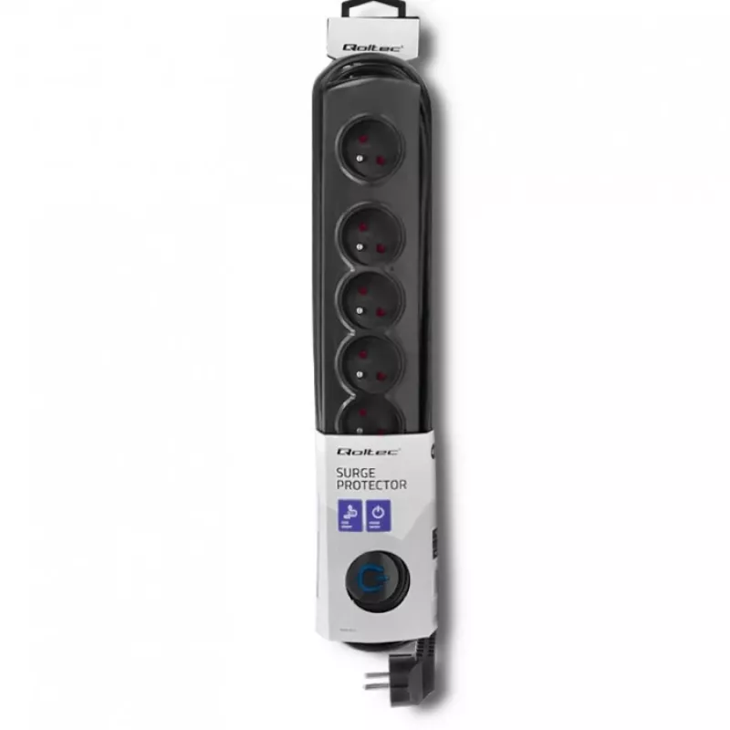 Pārsprieguma aizsargs Qoltec 50172 Melns 6 maiņstrāvas rozetes 230V 5m