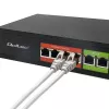 Ethernet PoE slēdzis QOLTEC 52289 — 4x RJ45 PoE porti, 2x RJ45 augšupsaites porti, 65W jaudas budžets