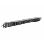 Rack-mount Power Distribution Unit LANBERG PDU-02I1908I-0200-C20-BK — 1U, 10×C13, 16A, 2 m kabelis, 19 collas
