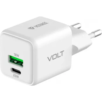 USB C/A tīkla lādētājs YENKEE YAC G38 20W 3A ar Power Delivery atbalstu (USB‑C un USB‑A)
