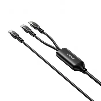 USB-C 2-in-1 kabelis Unitek C14146ABK01 1,8 m, USB-C uz USB-C, 100 W PD, melns