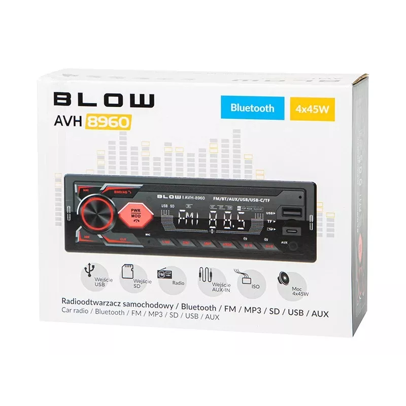 Auto radio BLOW AVH-8960 1DIN ar RDS, Bluetooth un USB-C