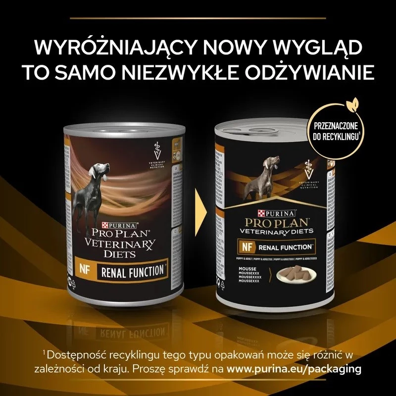 Mitrā suņu barība PURINA Pro Plan Veterinary Diets NF Renal Function terapeitiskā, cūkgaļa, 400 g bundža