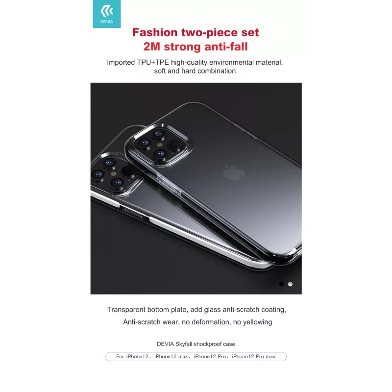 Aizsargājošs triecienizturīgs vāciņš Devia Skyfall iPhone 12 Pro Max, balts