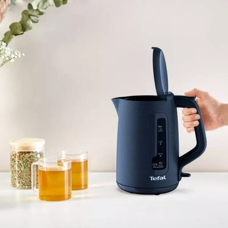 Elektriskā tējkanna Tefal KO2M0410 — 1,7 L, 2400 W, zila, ūdens līmeņa indikators, pretkaļķa filtrs