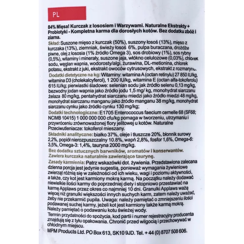 Applaws pieaugušo kaķu sausā barība ar vistu un lasi, 7.5 kg, 36.5% olbaltumvielu, 16% tauku, bez lipekļa un sojas