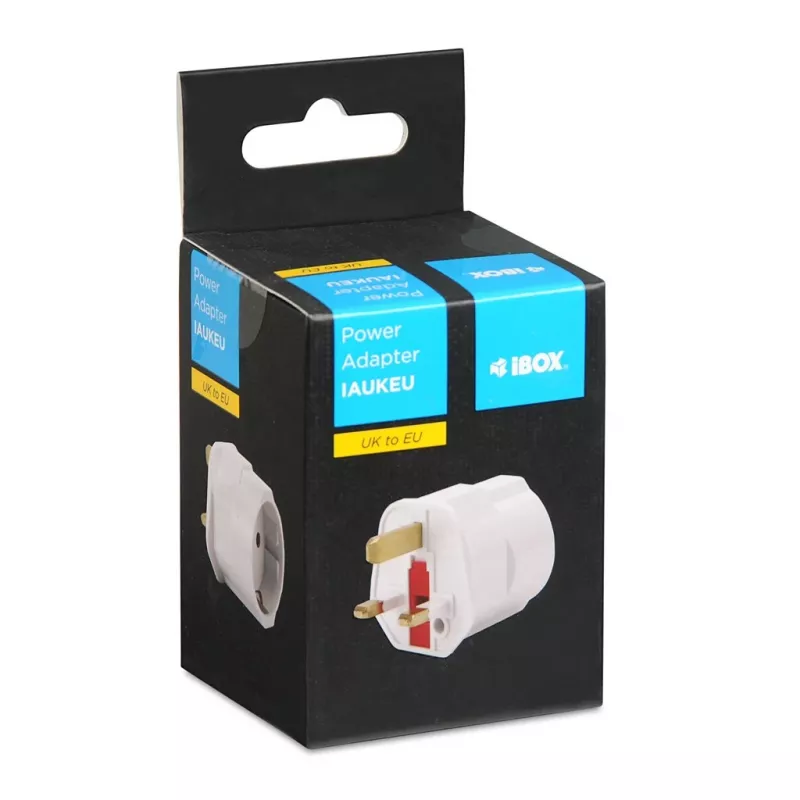 Strāvas adapteris IBOX iaukeu tīkla lādētājs ar maināmiem UK (G tips) un EU (E tips) spraudņiem, 100–240 V 50/60 Hz, 7,5 A, balts