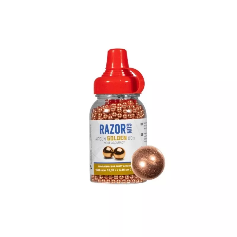 Pneimatisko ieroču lodītes RazorGun 4.46 mm tērauda BB, vara apdare, 1500 gab., plastmasas dozators