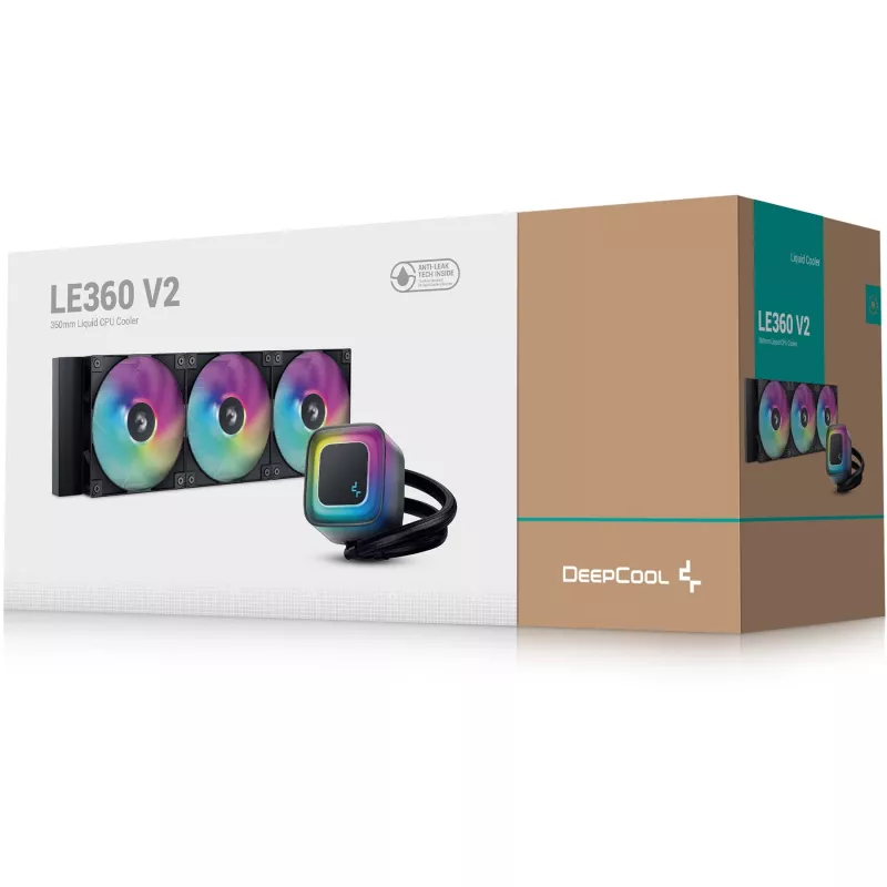 Viss vienā šķidruma dzesētājs DeepCool LE360 V2 ar 3x 120 mm ventilatoriem, Hydro Dynamic gultni, melns, atbalsta LGA1150/1151/1155/1200/1700/AM4/AM5