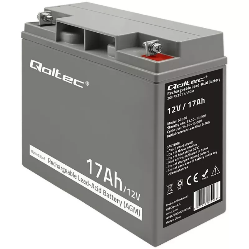 Qoltec 53046 AGM akumulators 12 V 17 Ah, maks. 255 A