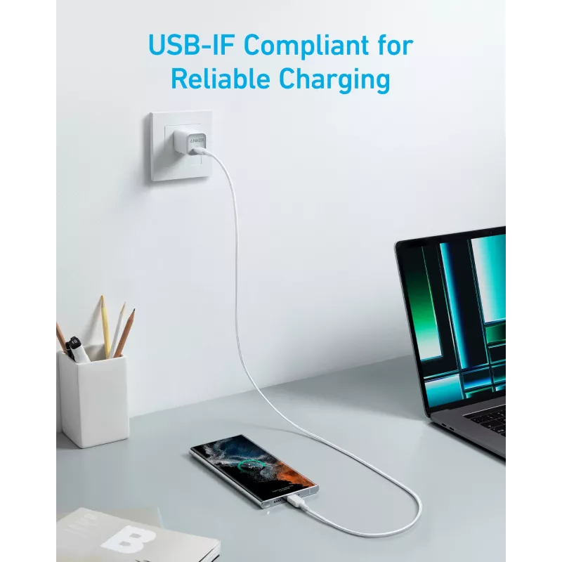 Anker Innovations 322 USB-C uz USB-C kabelis, neilons, 0,9 m, 60 W, balts - kabelis - digitālie/dati (A81F5G21)