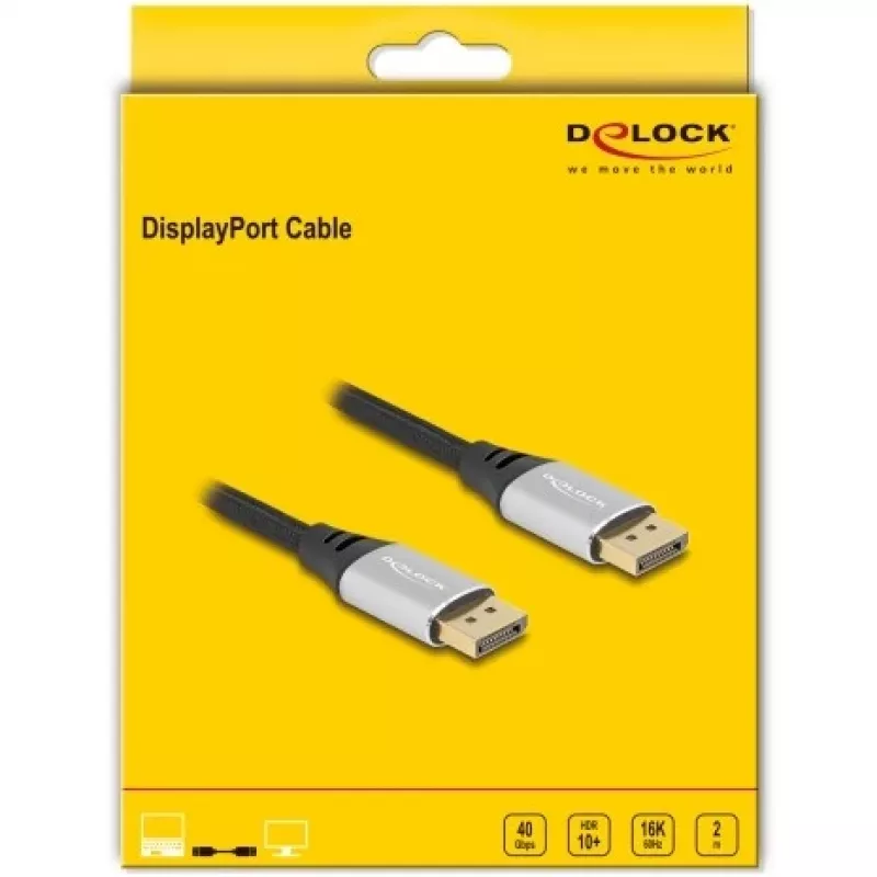 DeLOCK DisplayPort kabelis 16K 60 Hz 2 m sudraba metāls