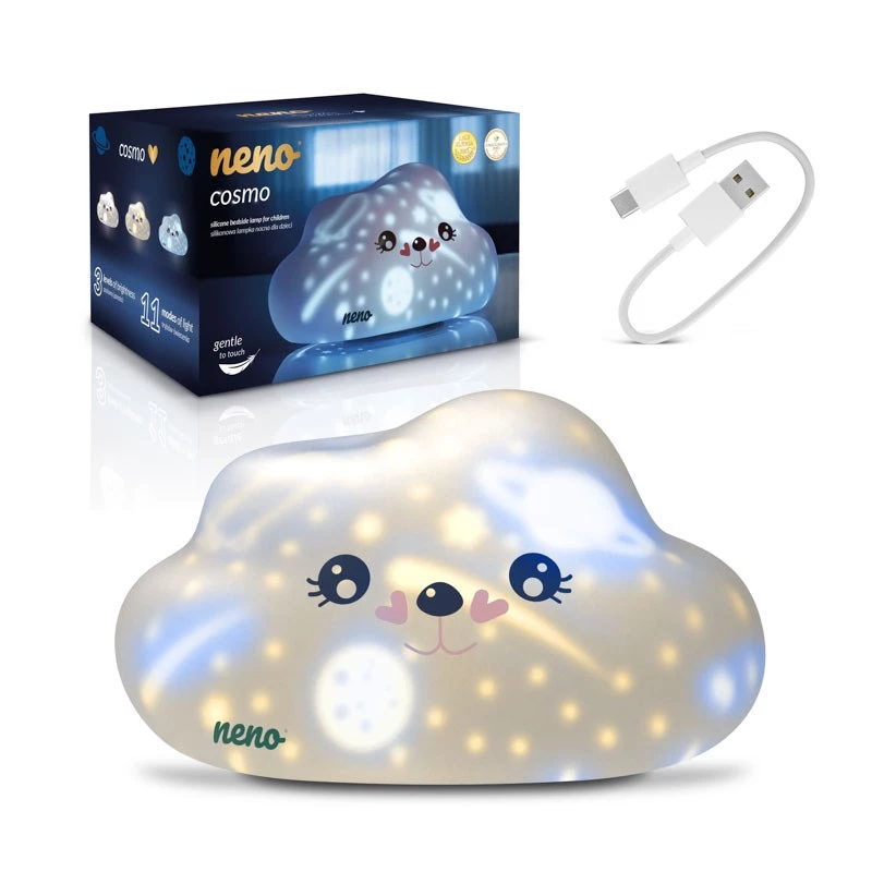 LED naktslampiņa pie gultas neno COSMO — pārnēsājama, silikona, uzlādējama, 3 spilgtuma līmeņi, balta, darbināma ar baterijām