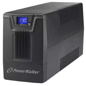 Nepārtrauktās barošanas avots PowerWalker VI 800 SCL FR — Line‑Interactive UPS 0.8 kVA (480 W), 2 Type E kontaktligzdas, USB, RJ-45/RJ-11, 12V 9Ah akumulators, tornis, melns