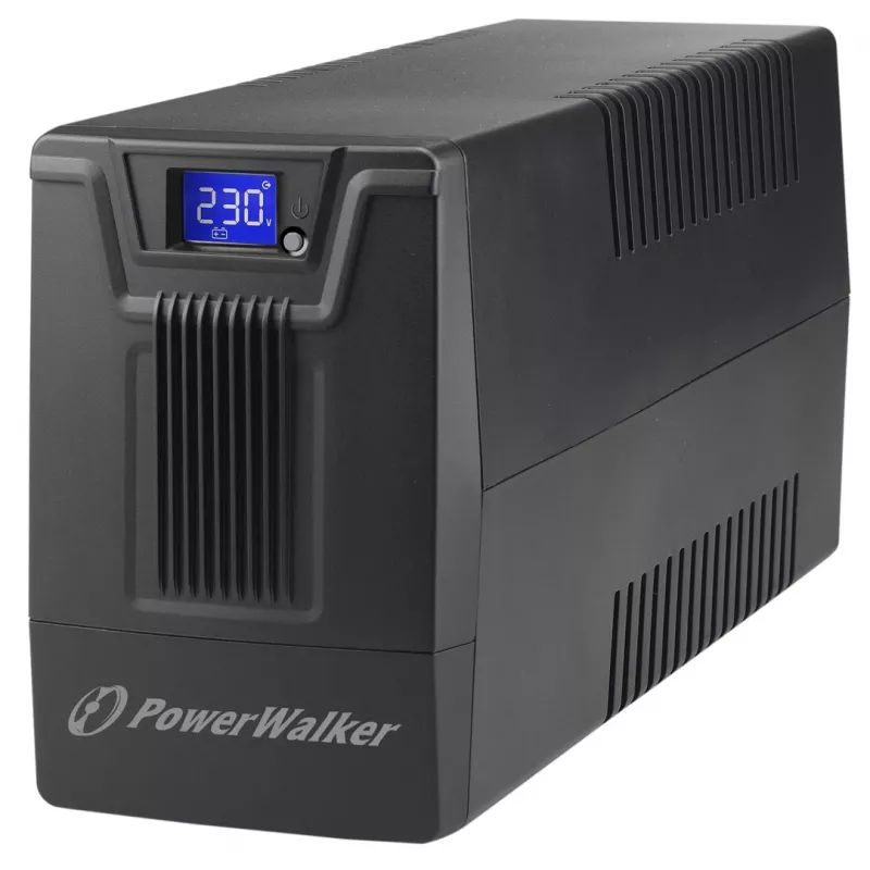 Nepārtrauktās barošanas avots PowerWalker VI 800 SCL FR — Line‑Interactive UPS 0.8 kVA (480 W), 2 Type E kontaktligzdas, USB, RJ-45/RJ-11, 12V 9Ah akumulators, tornis, melns